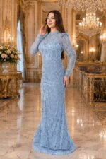 Birsu Bebe Mavi Dantel Balık Uzun kol Abiye Elbisee - VznModa Birsu-Bebe-Mavi-Dantel-Balik-Uzun-kol-Abiye-Elbise