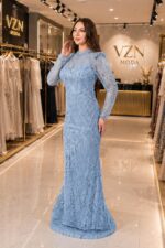 Birsu Bebe Mavi Dantel Balık Uzun koll Abiye Elbise - VznModa Birsu-Bebe-Mavi-Dantel-Balik-Uzun-kol-Abiye-Elbise